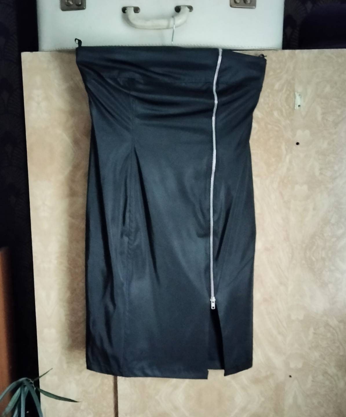 1990s Miss Selfridge black PVC zip front bandeau dress 14 never worn