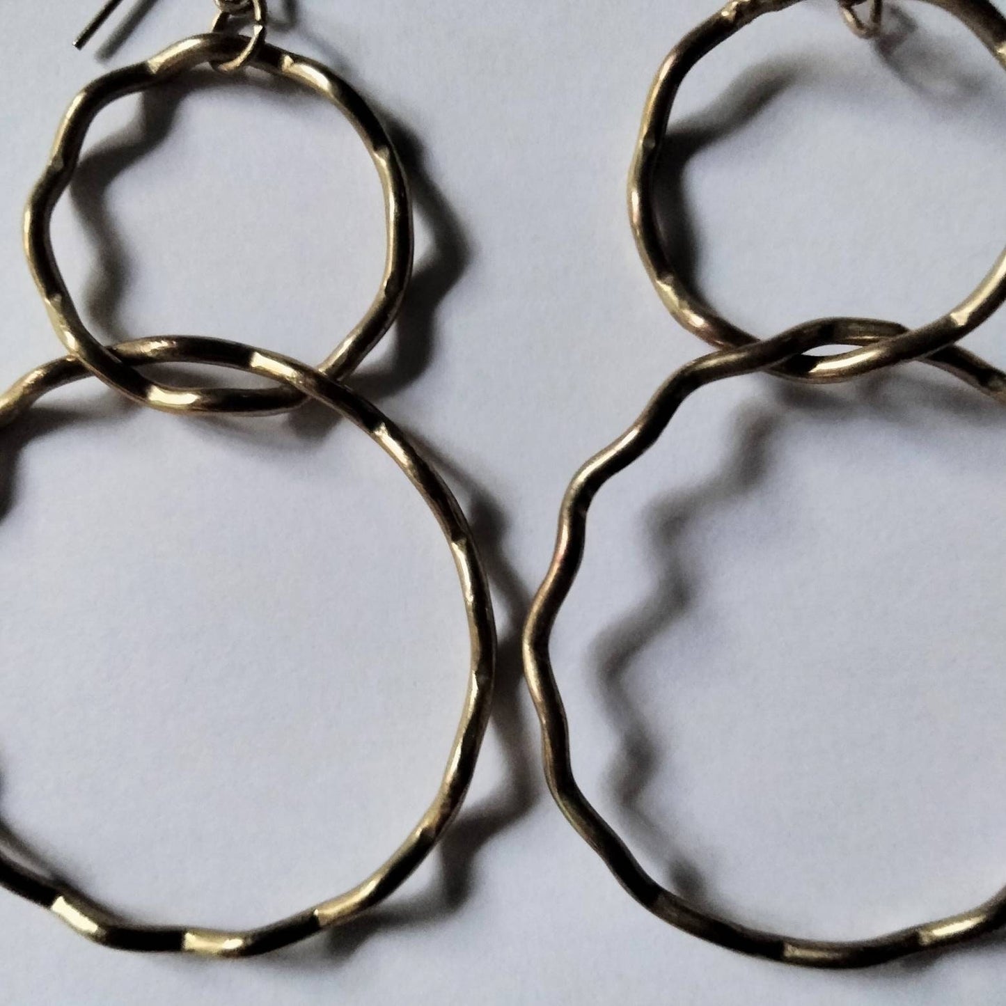 1980s gold plated crimped circle dangly earrings