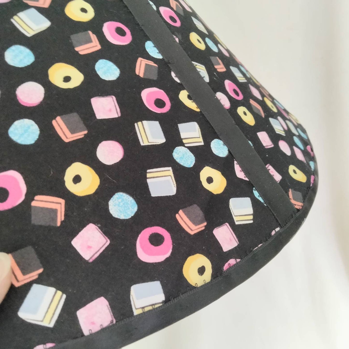 Hand made black liquorice allsort lampshade 20"