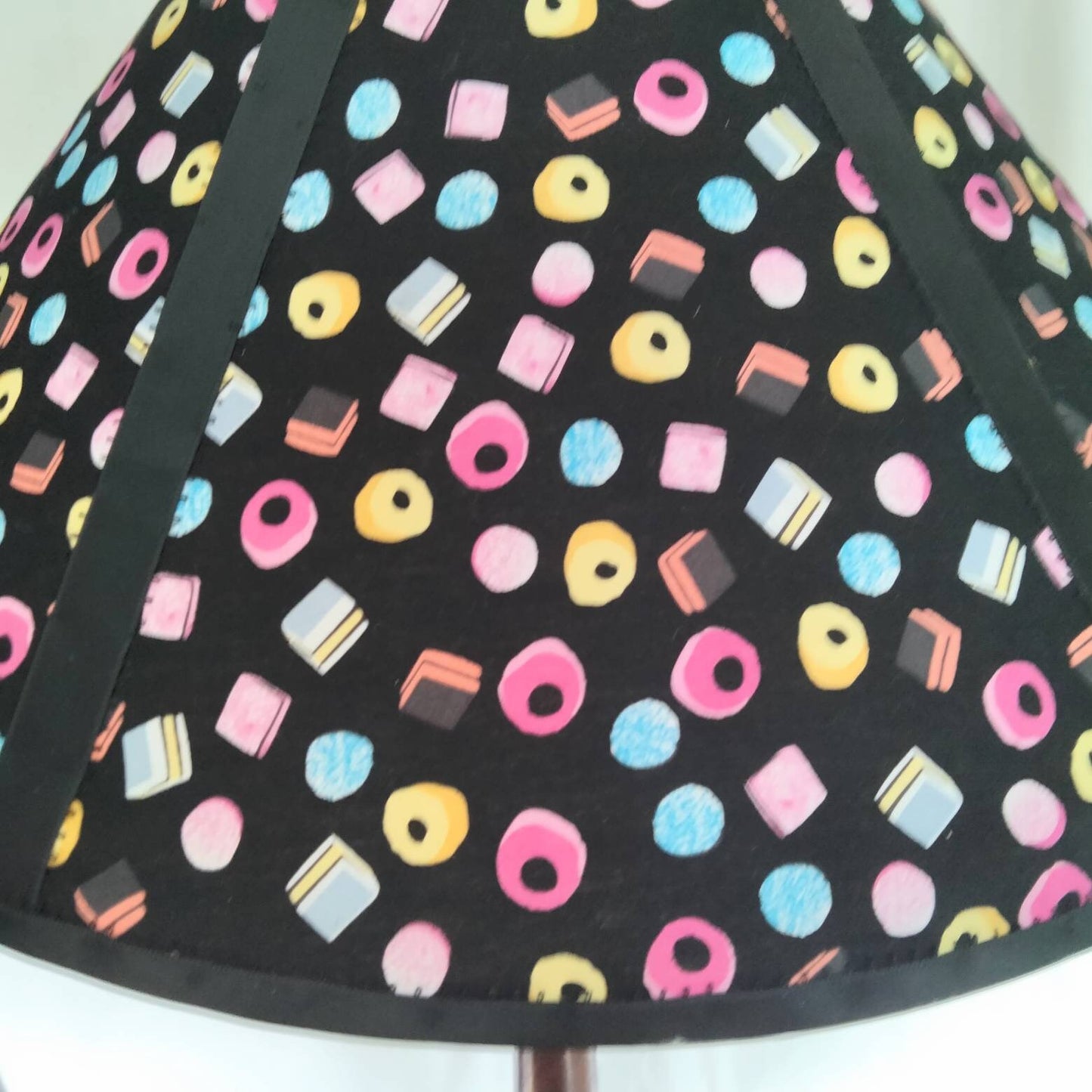 Hand made black liquorice allsort lampshade 20"