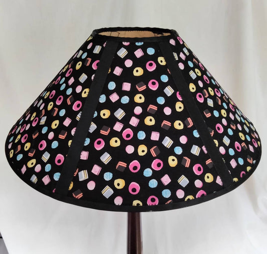 Hand made black liquorice allsort lampshade 20"