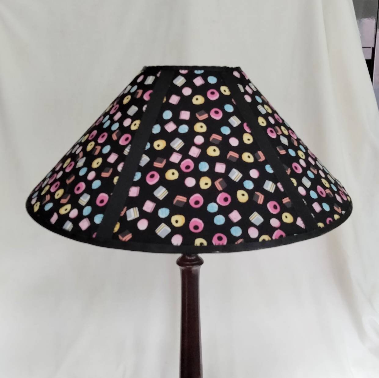 Hand made black liquorice allsort lampshade 20"