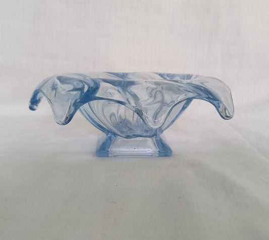 Art Deco Bagley blue pressed glass Equinox vase