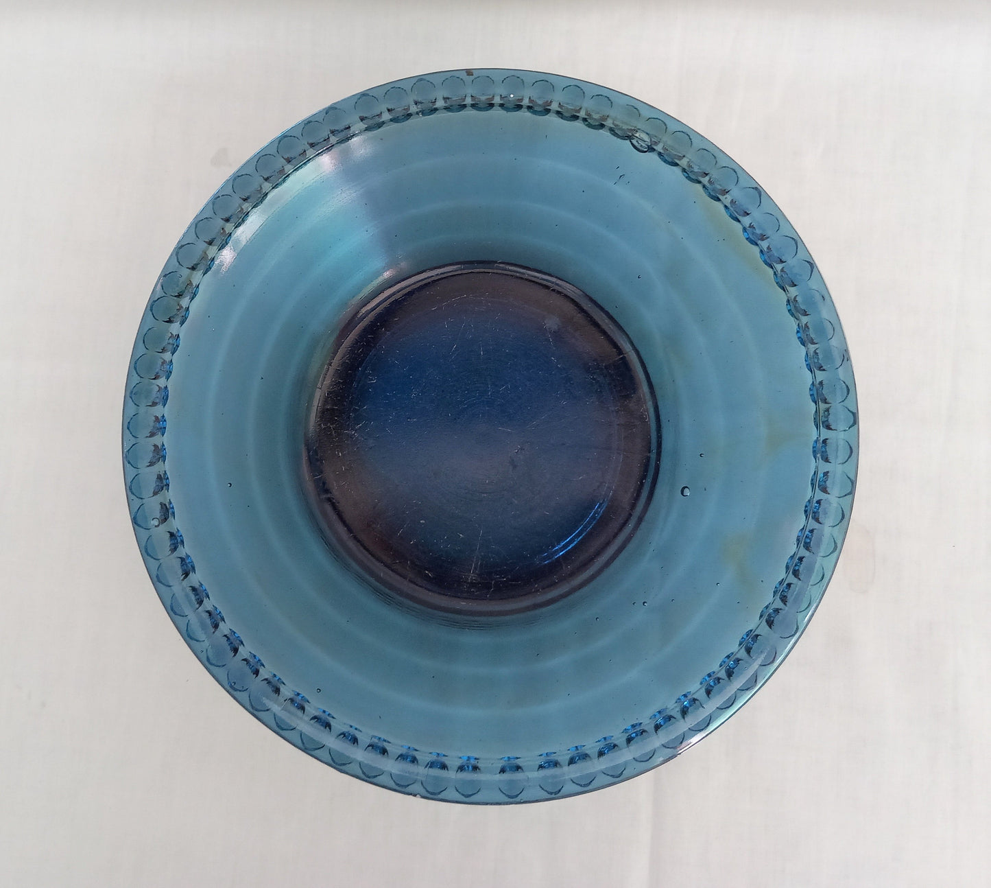 Vintage mid century blue pressed glass fruit dessert bowl dish  8.25"