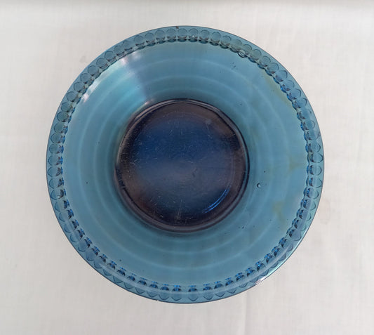 Vintage mid century blue pressed glass fruit dessert bowl dish  8.25"