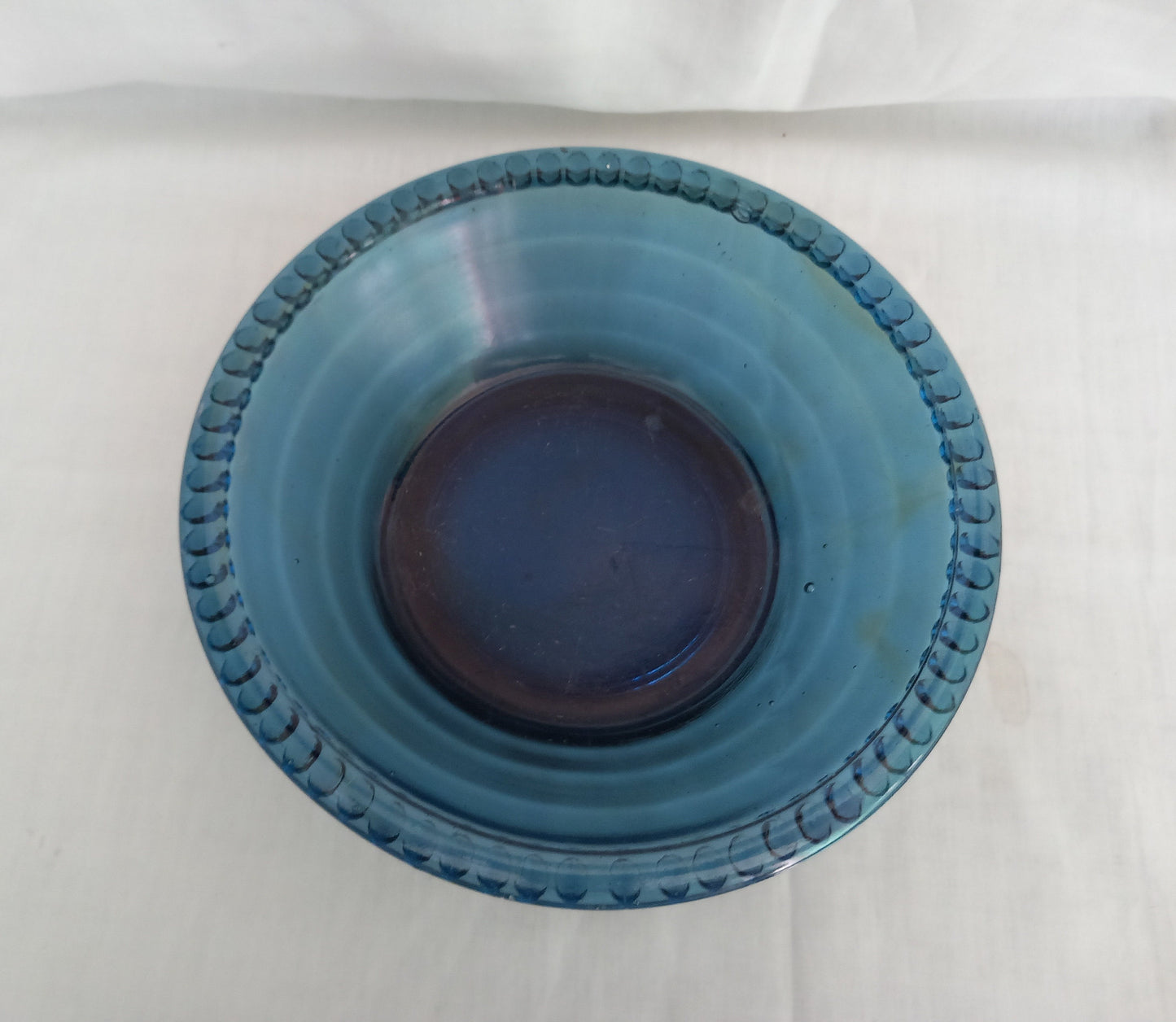Vintage mid century blue pressed glass fruit dessert bowl dish  8.25"