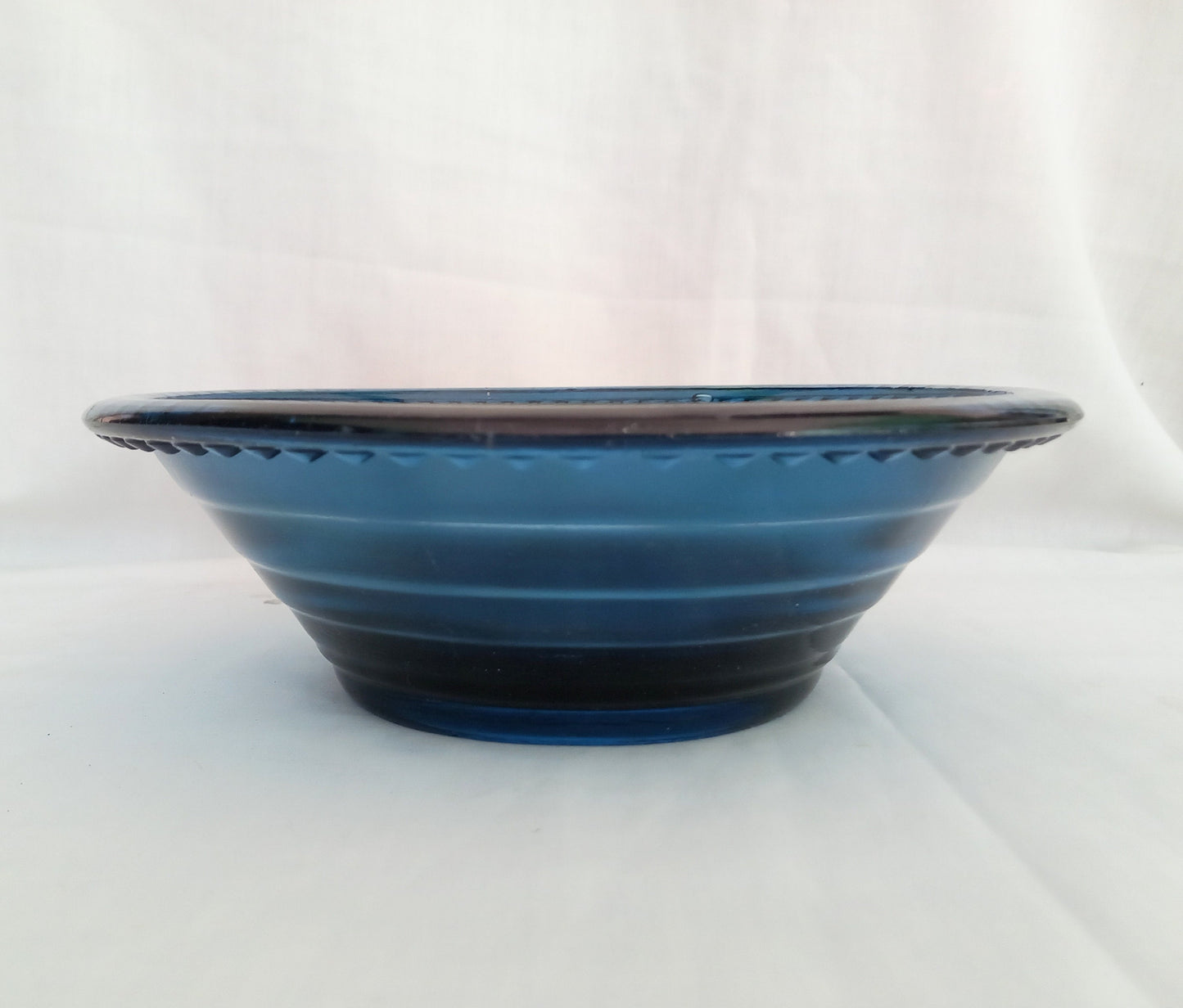 Vintage mid century blue pressed glass fruit dessert bowl dish  8.25"