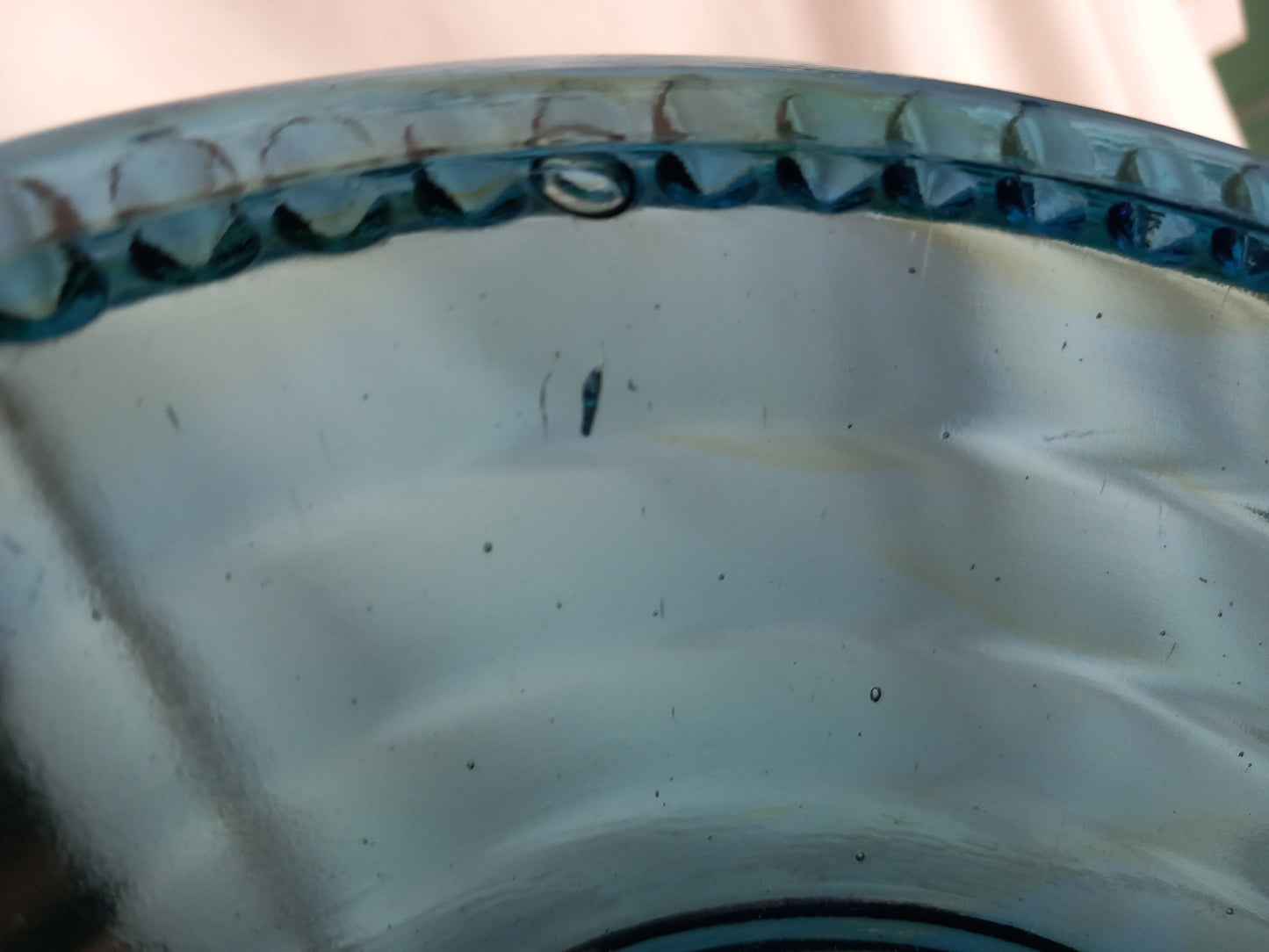 Vintage mid century blue pressed glass fruit dessert bowl dish  8.25"