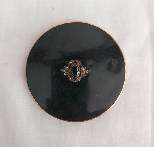 Mid Century Stratton Loose Powder Compact With Black Enamel & Marcasite Decoration