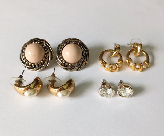 4 Pairs 1980s Gold Plated Earrings