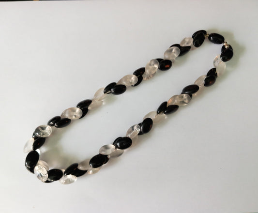 1960s Mid Century black & clear cluster bead necklace
