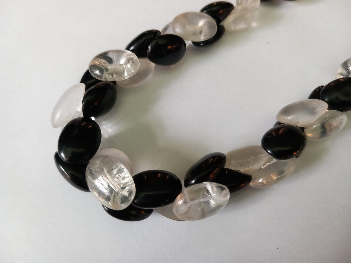 1960s Mid Century black & clear cluster bead necklace
