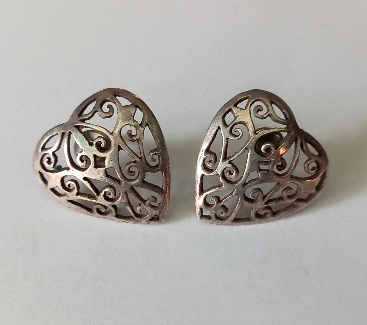 Sterling silver 925 Filigree Heart stud earrings