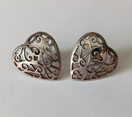 Sterling silver 925 Filigree Heart stud earrings
