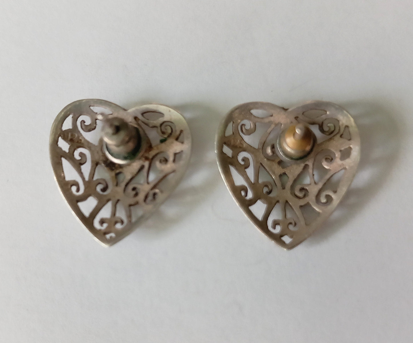 Sterling silver 925 Filigree Heart stud earrings