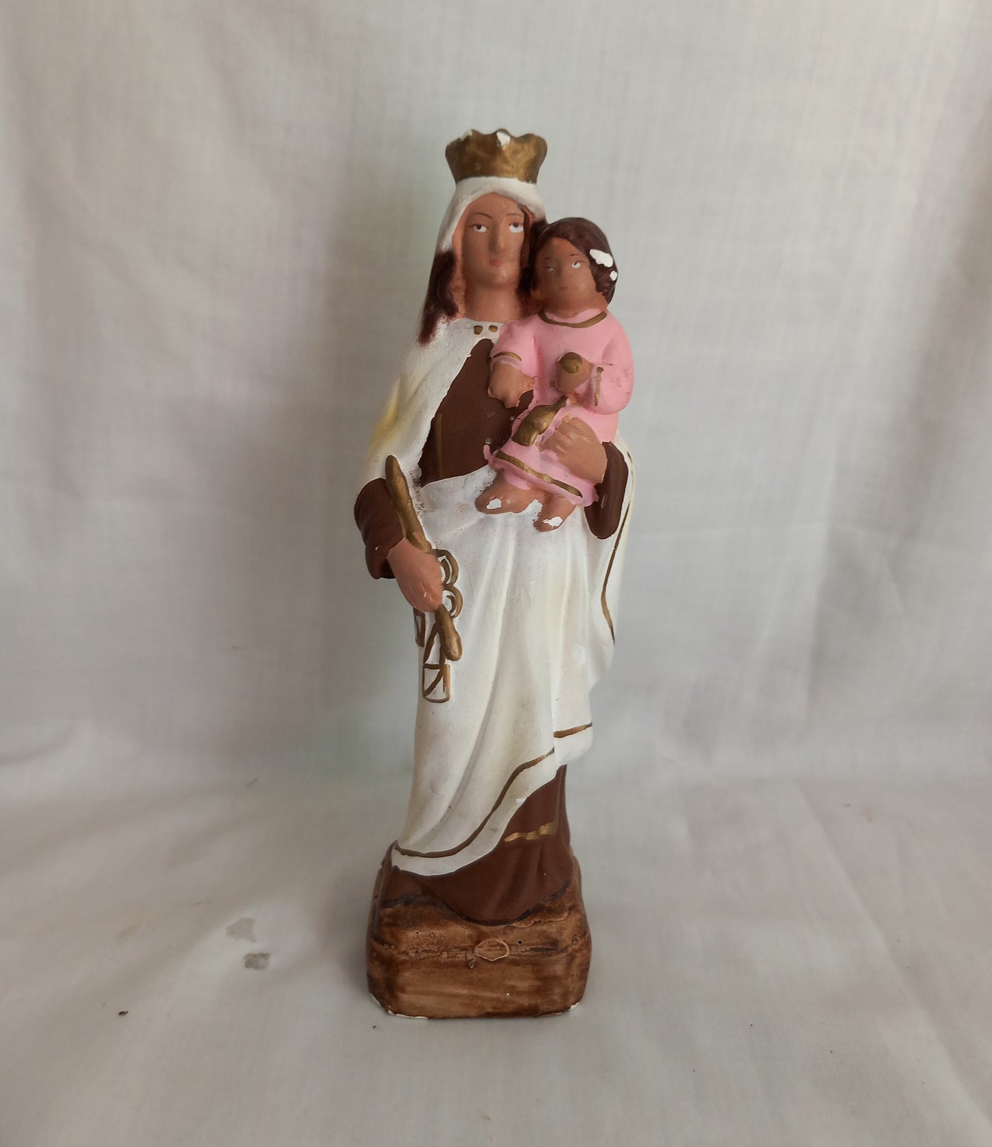 Vintage plaster Madonna and child statue religious Icon