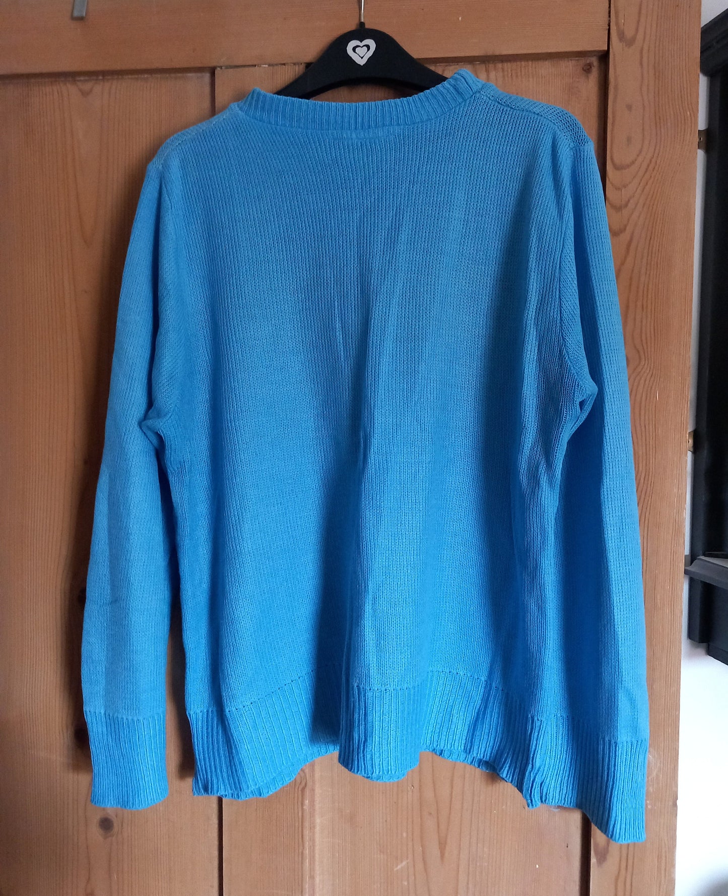 Vintage 1980s Blue Lightweight Knit Flower Pattern Jumper 12 14