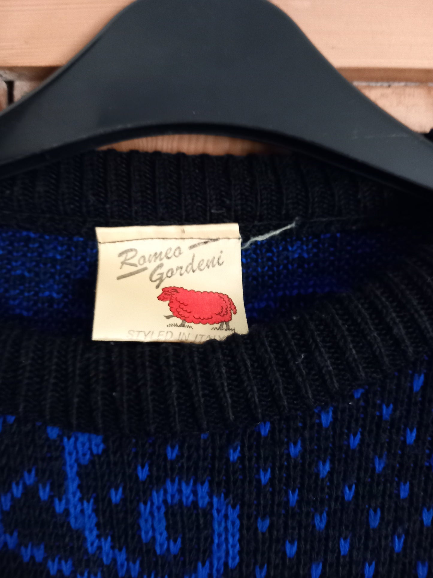 1980s Romeo Gordeni Blue Knitted Jumper With Paisley Pattern 14 16 Unisex