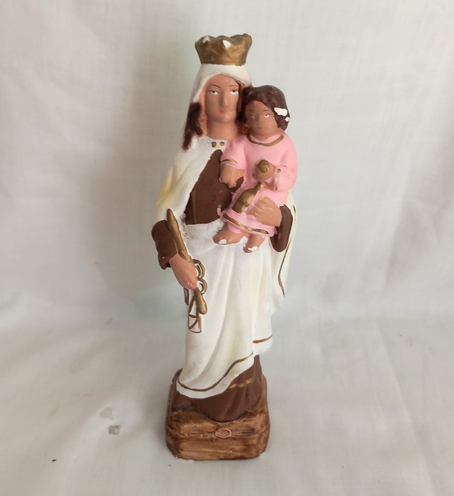 Vintage plaster Madonna and child statue religious Icon
