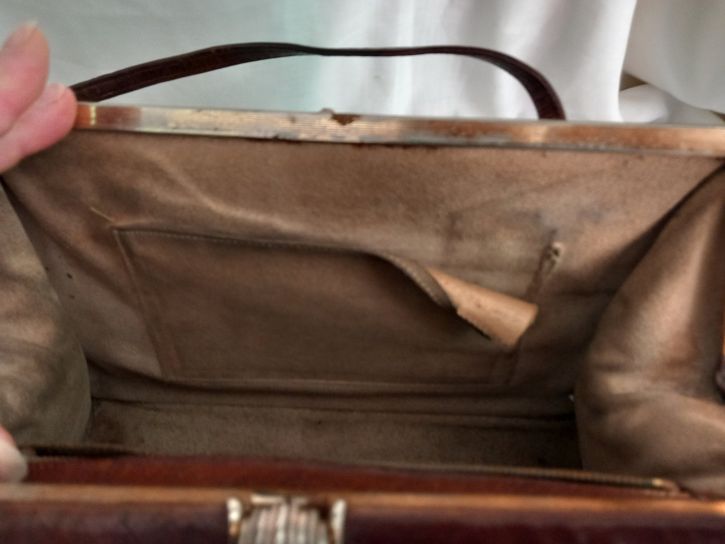 Vintage Marquessa 1960s Brown Real Leather Kelly Bag Handbag Suede Lined