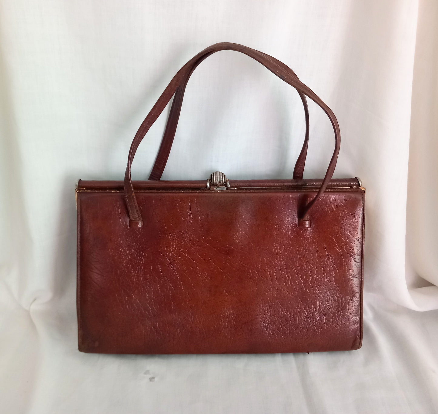 Vintage Marquessa 1960s Brown Real Leather Kelly Bag Handbag Suede Lined