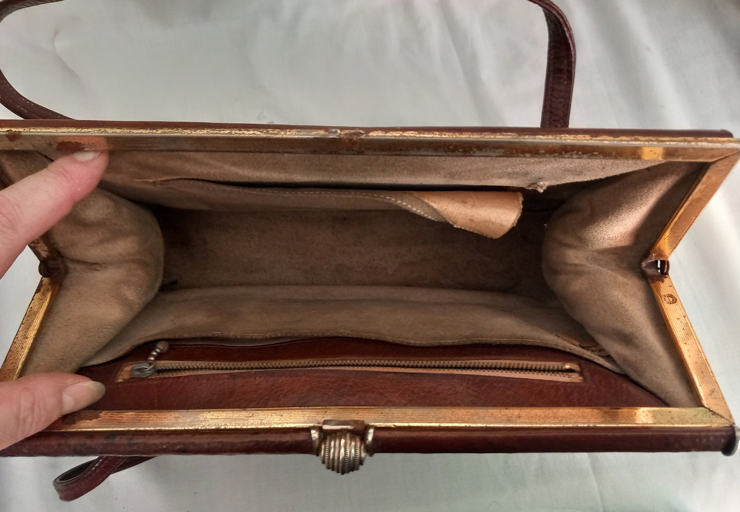 Vintage Marquessa 1960s Brown Real Leather Kelly Bag Handbag Suede Lined