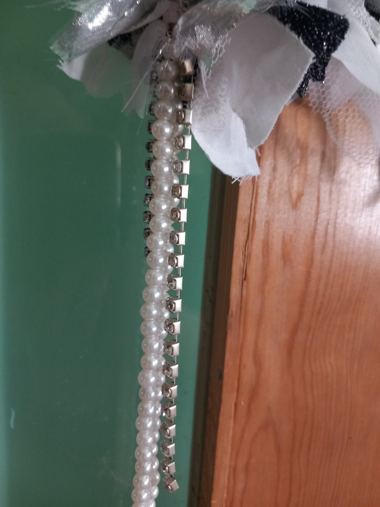 Handmade White, Silver & Black Star Winter Rag Door Wreath