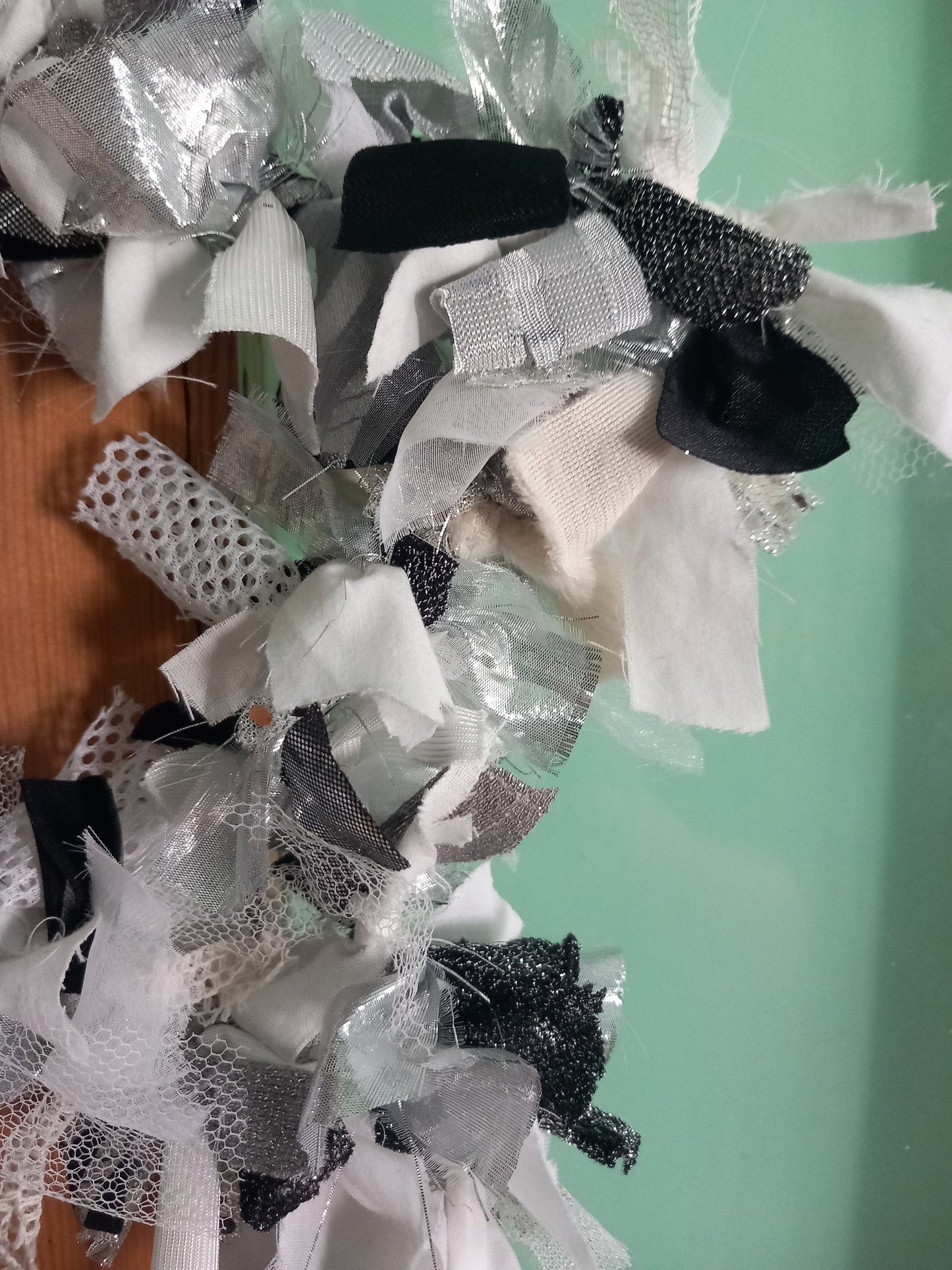 Handmade White, Silver & Black Star Winter Rag Door Wreath