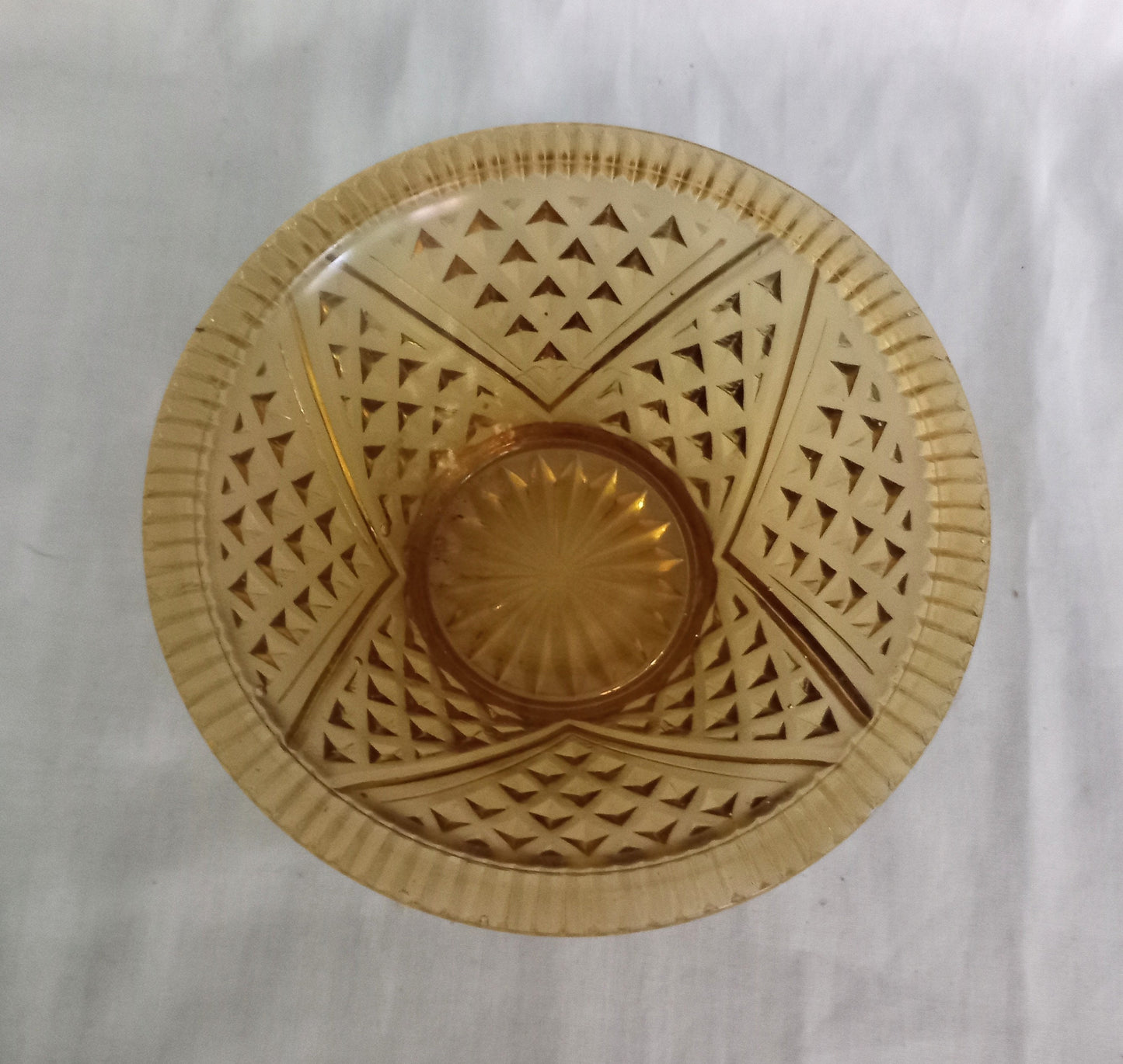 Mid Century Yellow Textured Pressed Glass Bowl