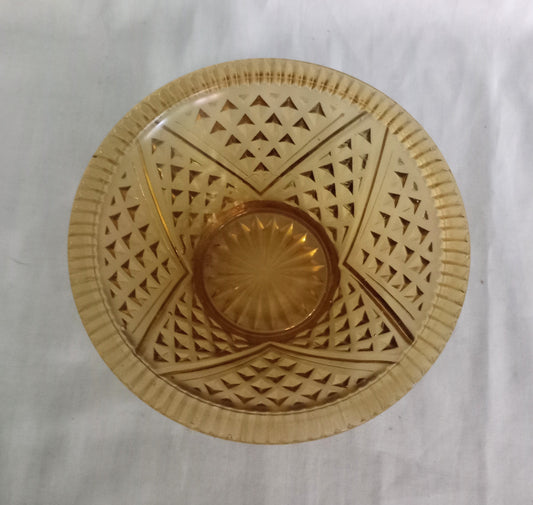 Mid Century Yellow Textured Pressed Glass Bowl