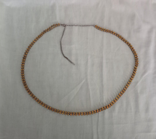 1990s Silvertone Metal & yellow Diamante Decorative Chain Belt 30 To 38"