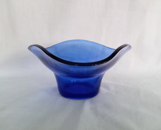 Mid century Sowerby cobalt blue glass tricorn posy vase