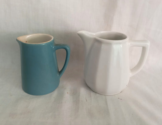 Two Mid Century Milk or Cream Jugs, Blue & White