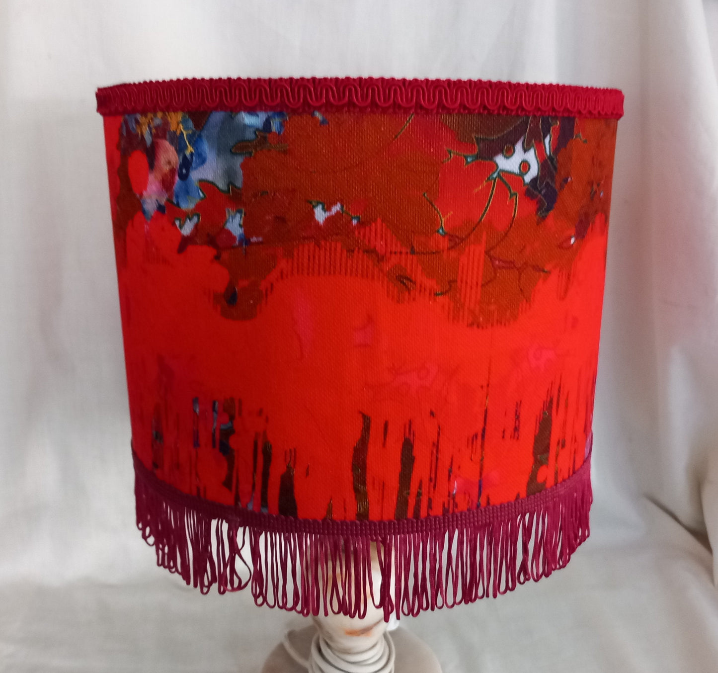 Pendant Lampshade With Timorous Beasties Thunder Blotch Fabric & Red Fringing