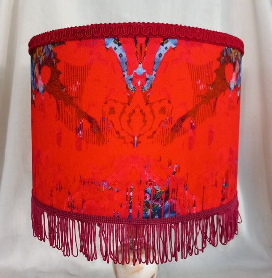 Pendant Lampshade With Timorous Beasties Thunder Blotch Fabric & Red Fringing