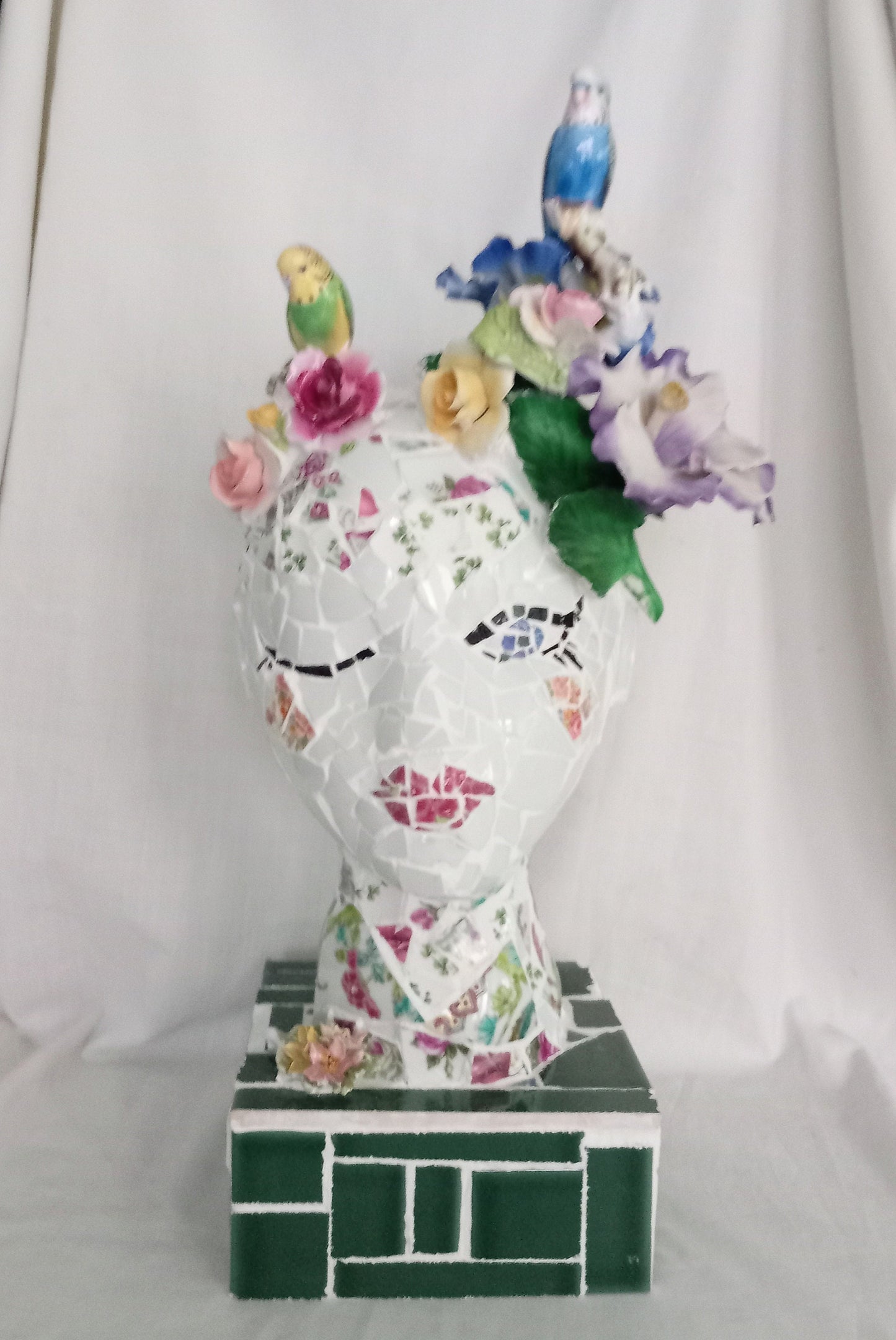 Hand made female bust mosaic assemblage sculpture 'Mother Nature' 19"