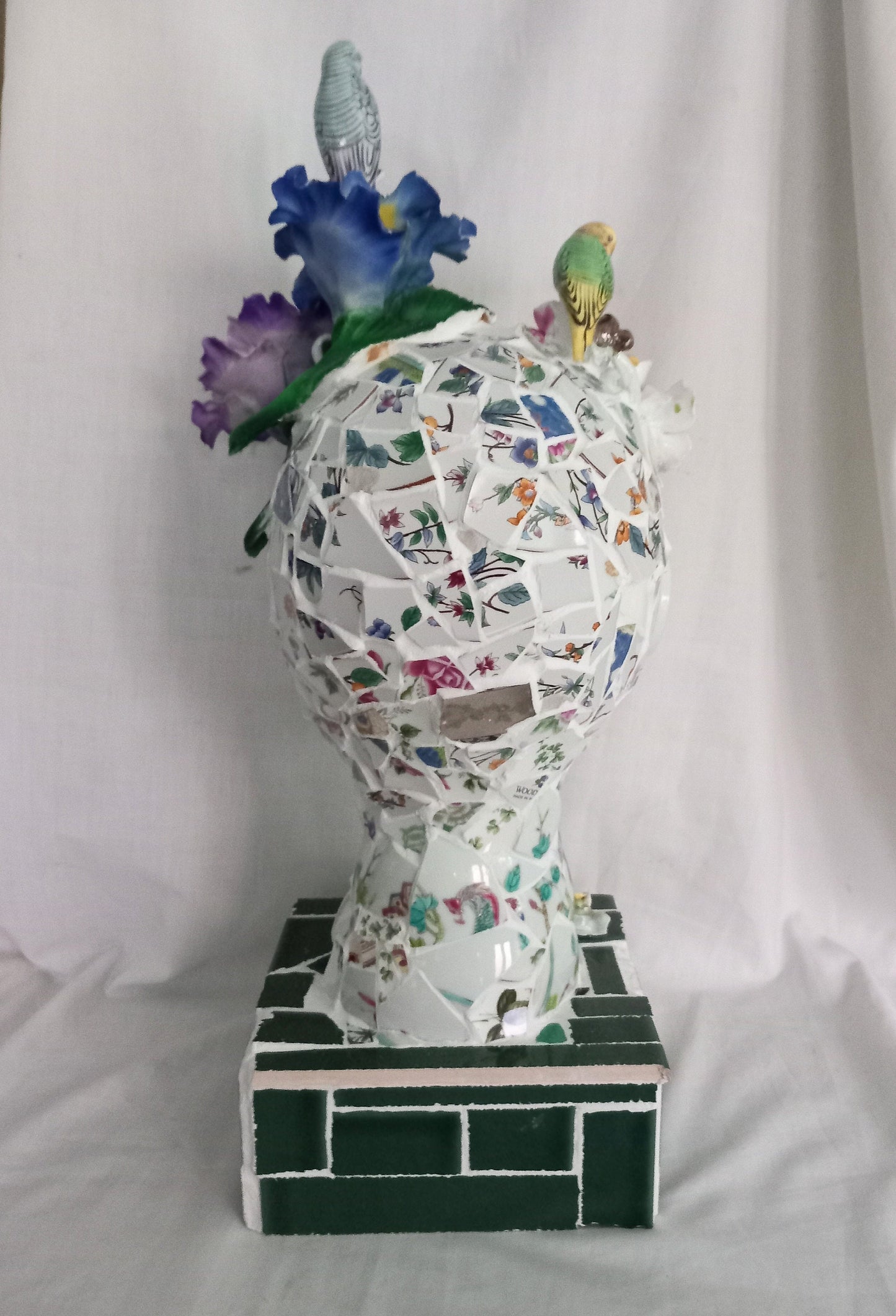 Hand made female bust mosaic assemblage sculpture 'Mother Nature' 19"