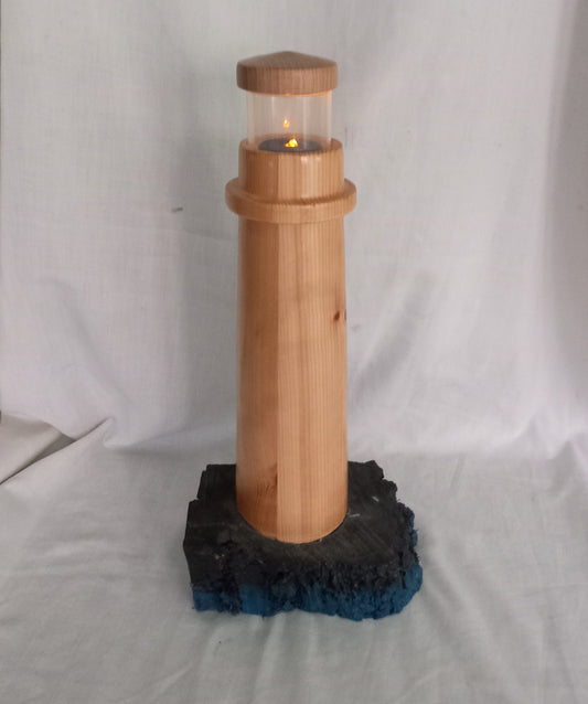 Hand Made Real Wood Lighthouse Accent Lamp