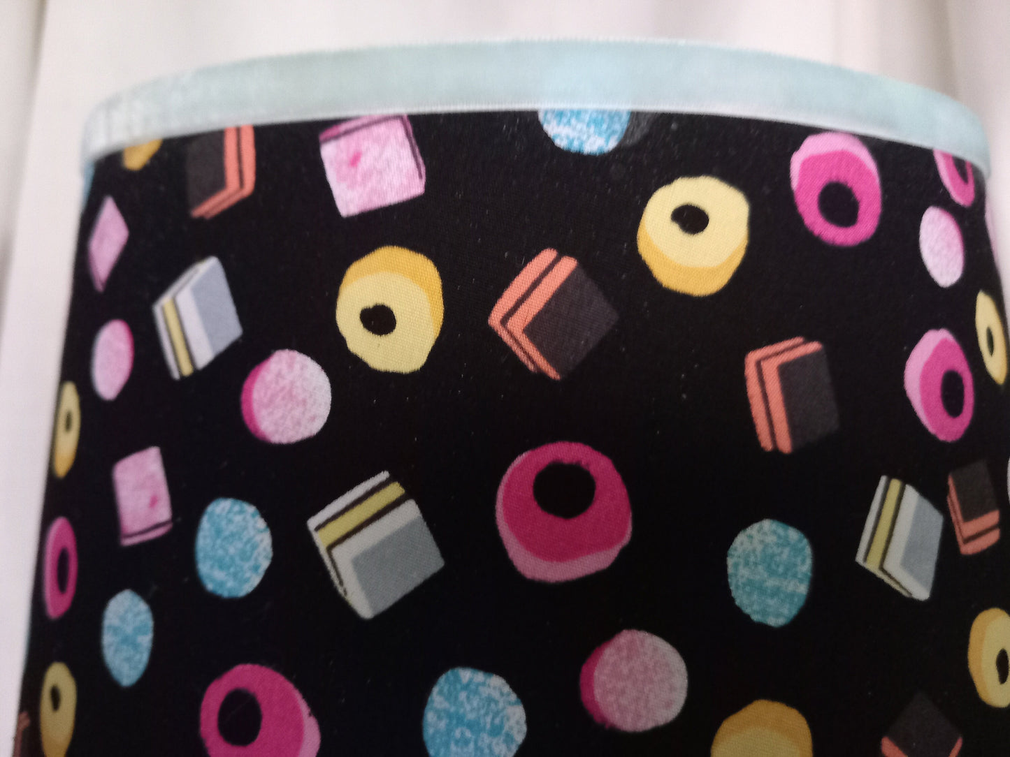 Hand made black fringed liquorice allsort lampshade 9.5"