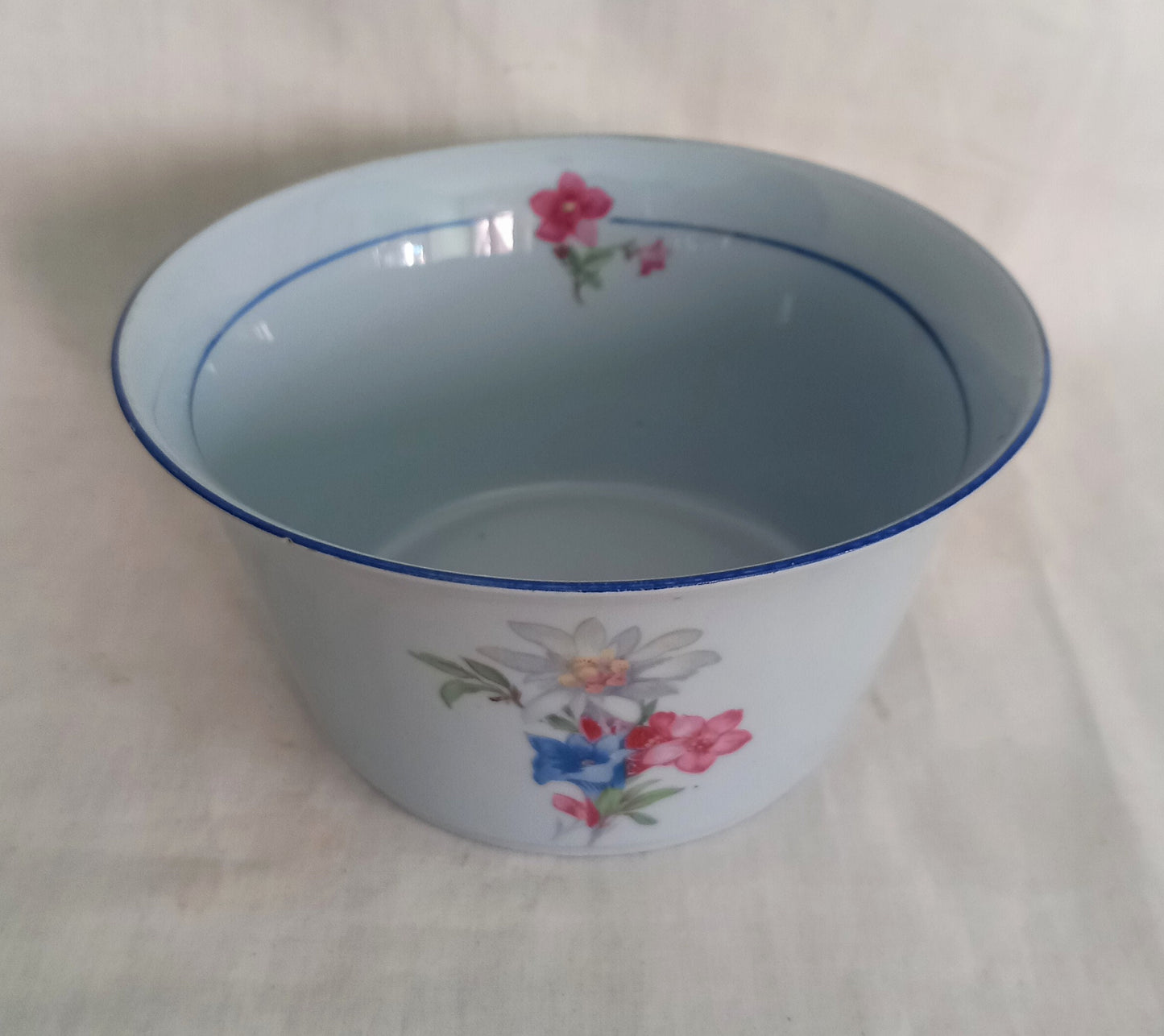 Art Deco blue cream jug and sugar bowl set with flower pattern