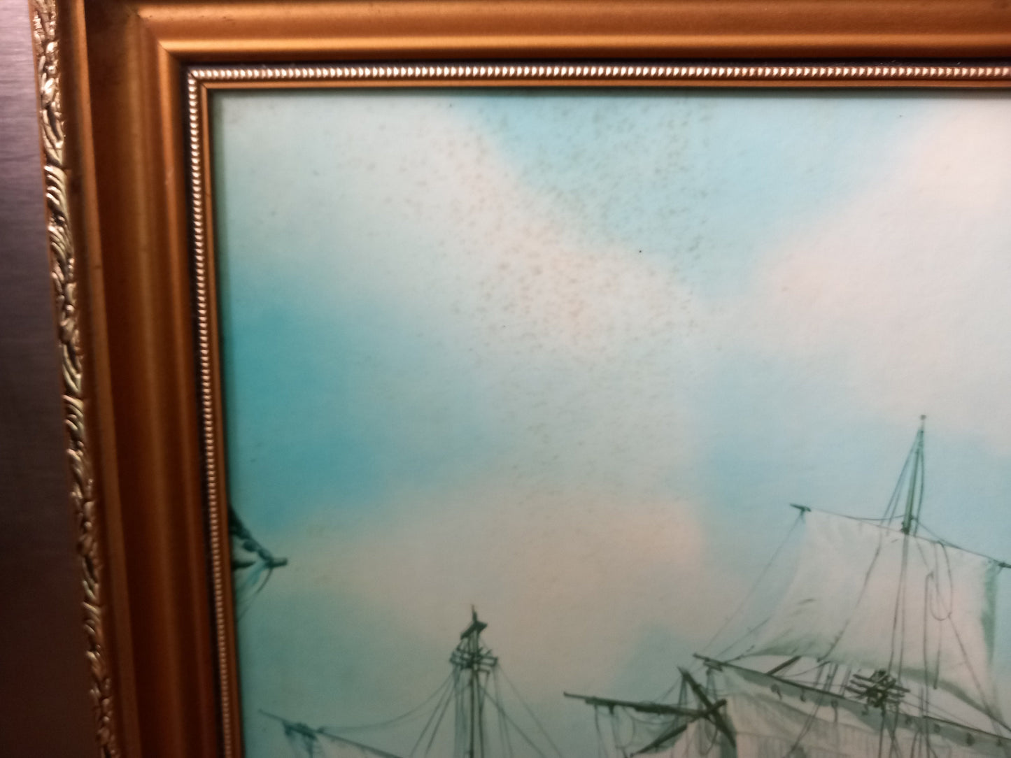 Mid Century Ship Print Trafalgar Nelson's Victory By Harold Johnson In Gilt Frame 31.75"