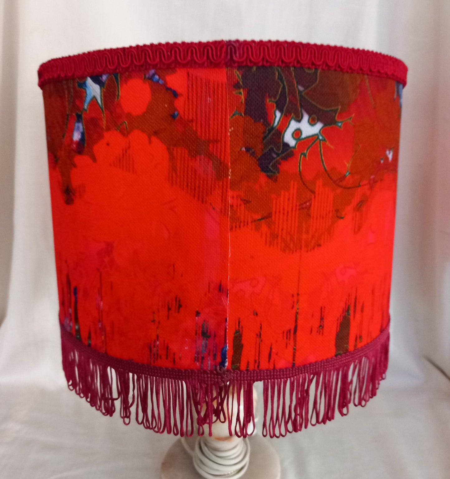 Pendant Lampshade With Timorous Beasties Thunder Blotch Fabric & Red Fringing