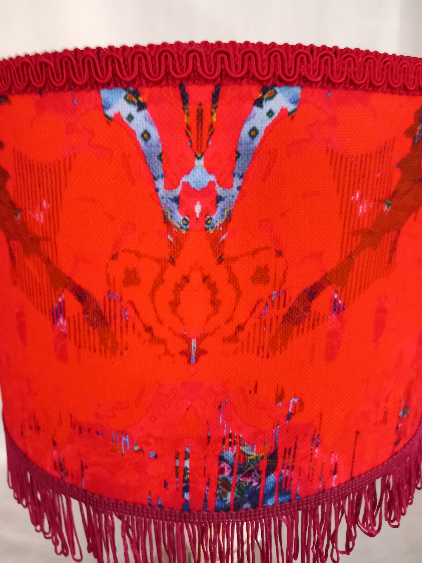 Pendant Lampshade With Timorous Beasties Thunder Blotch Fabric & Red Fringing