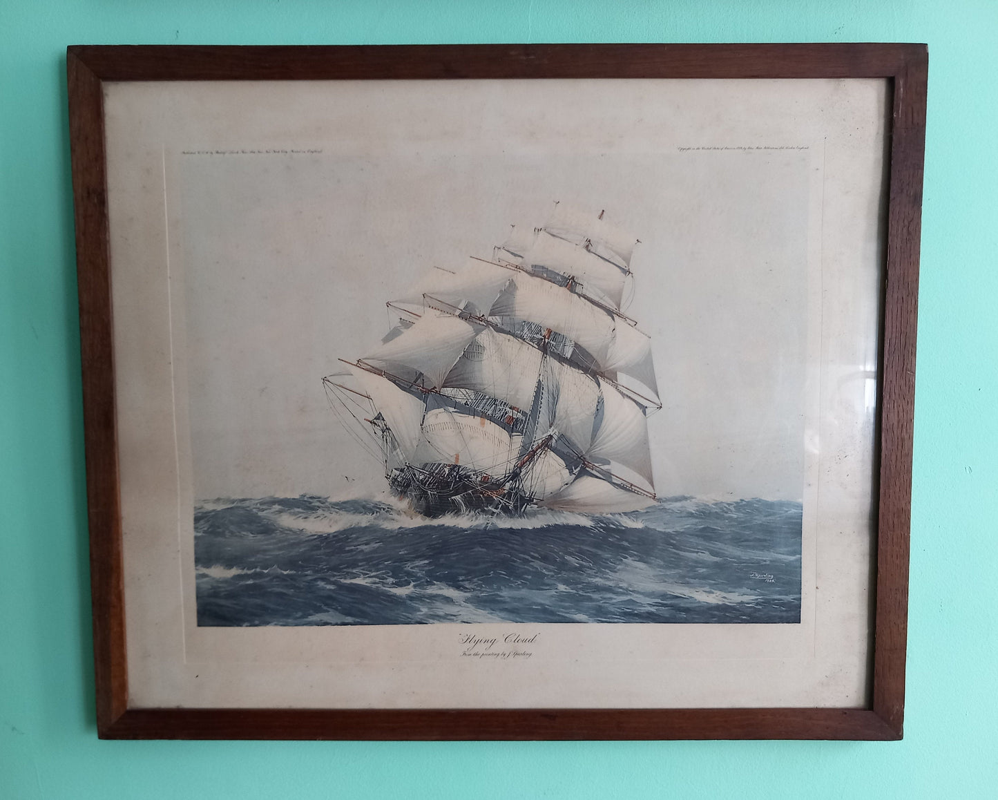 Pair of Antique Sailing Ship Prints In Period Wooden Frames - Cutty Sark and Flying Cloud