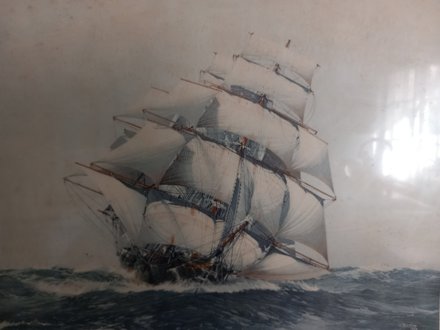 Pair of Antique Sailing Ship Prints In Period Wooden Frames - Cutty Sark and Flying Cloud
