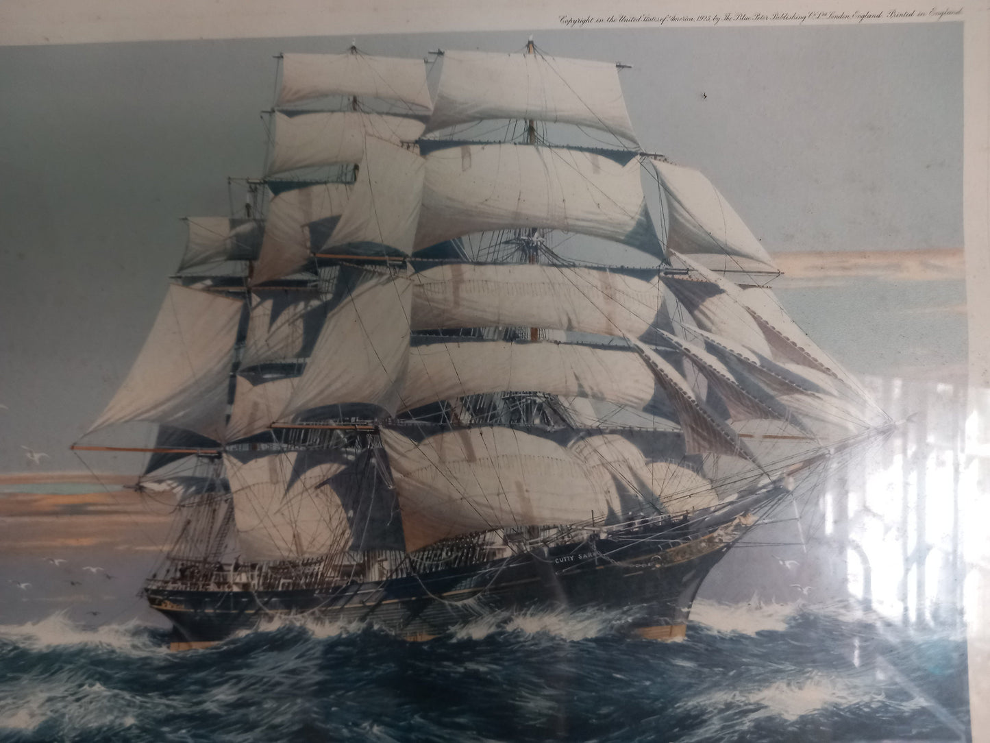 Pair of Antique Sailing Ship Prints In Period Wooden Frames - Cutty Sark and Flying Cloud