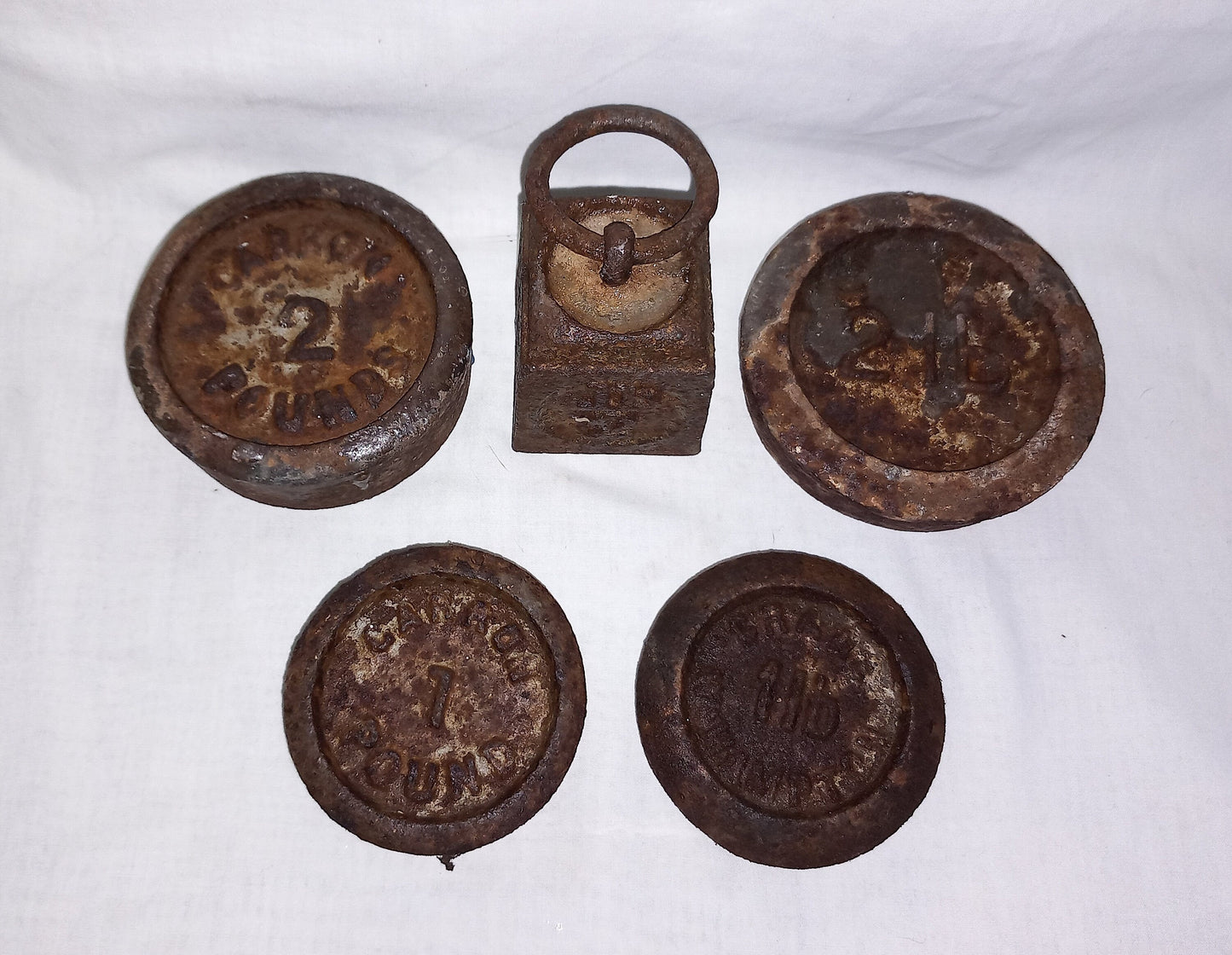 5 Vintage Cast Iron Kitchen Scale Weights
