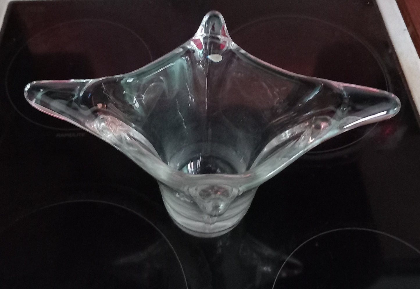 Mid Century Heavy Clear European Art Glass Vase