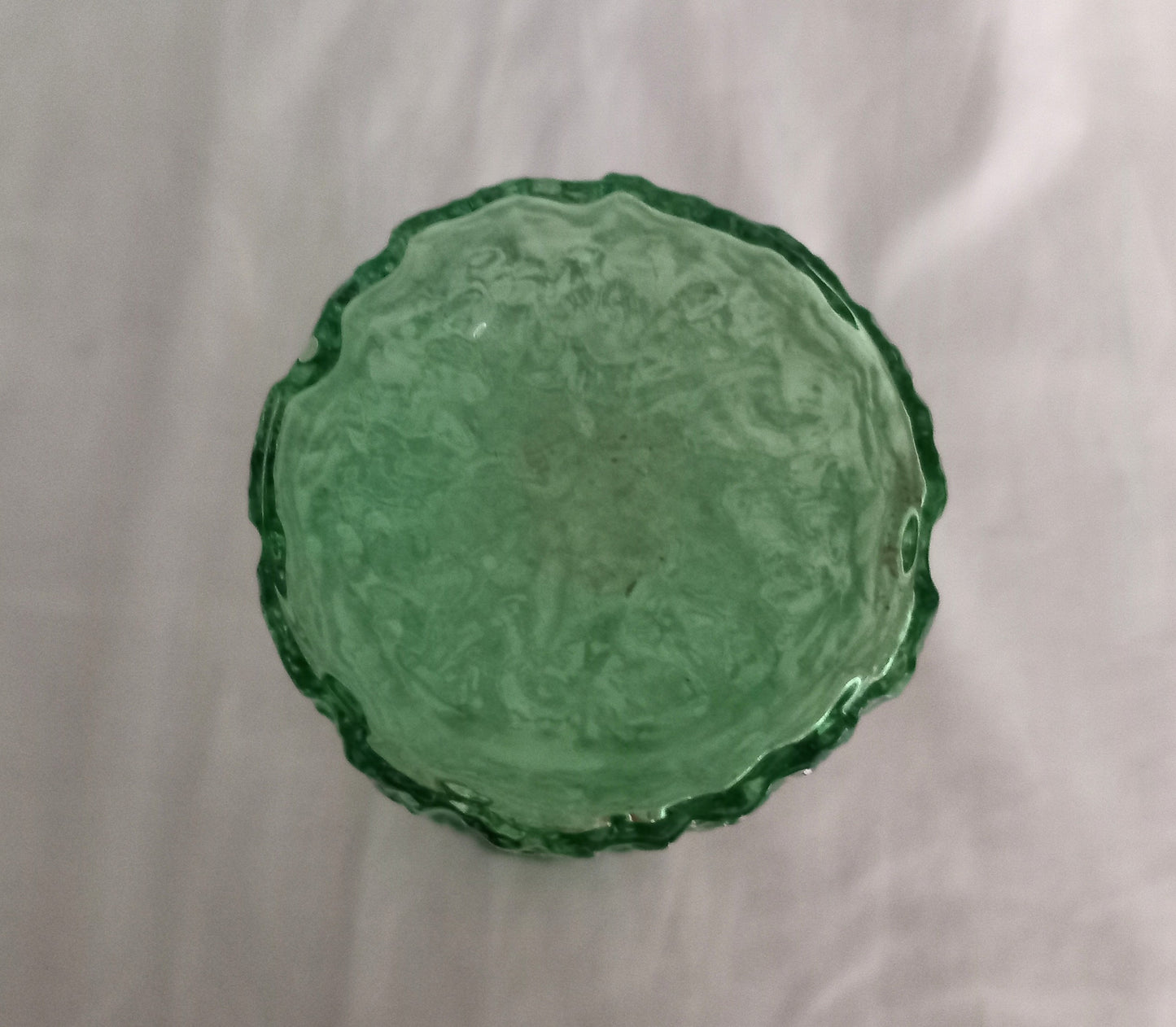 Mid Century Japanese Green Bark Textured Glass Vase Or Candle Holder