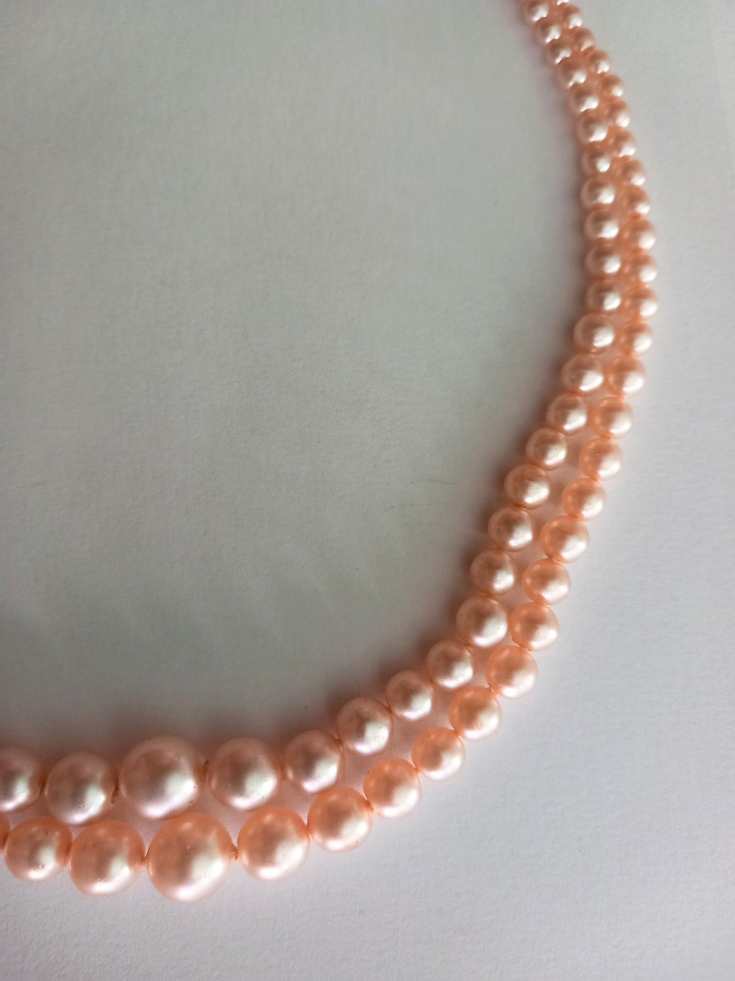 Mid Century Two Stranded White Glass Pearl Graduated Bead Necklace With Rhinestone Clasp
